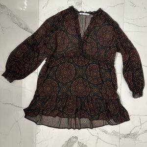 Zara Long Sleeve Dress - Black and Brown Pattern